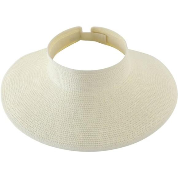 Womens Sun Visor Hat Roll-up Straw Hat Summer Ponytail Beach Hat Foldable - Picture 1 of 8
